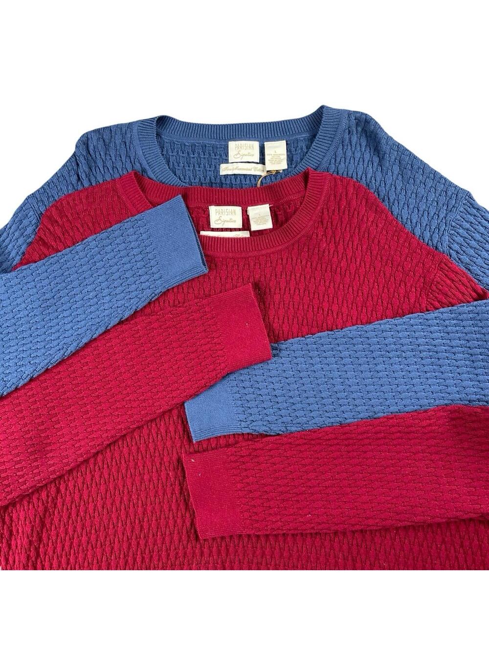 NWT Parisian Premium Sweaters Mercerized Cotton Women's L Blue Red (Lot of 2)
